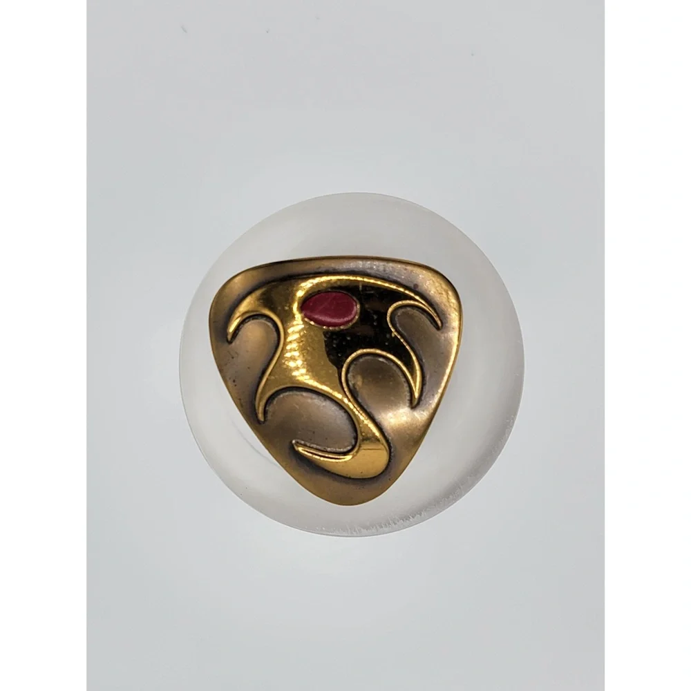 Vintage Hogan Bolas Abstract Red Enamel Gold Tone Brooch